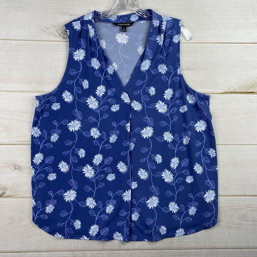 41 Hawthorn Blouse Women’s 2XL Blue Floral Boho Sleeveless Stretch V Neck